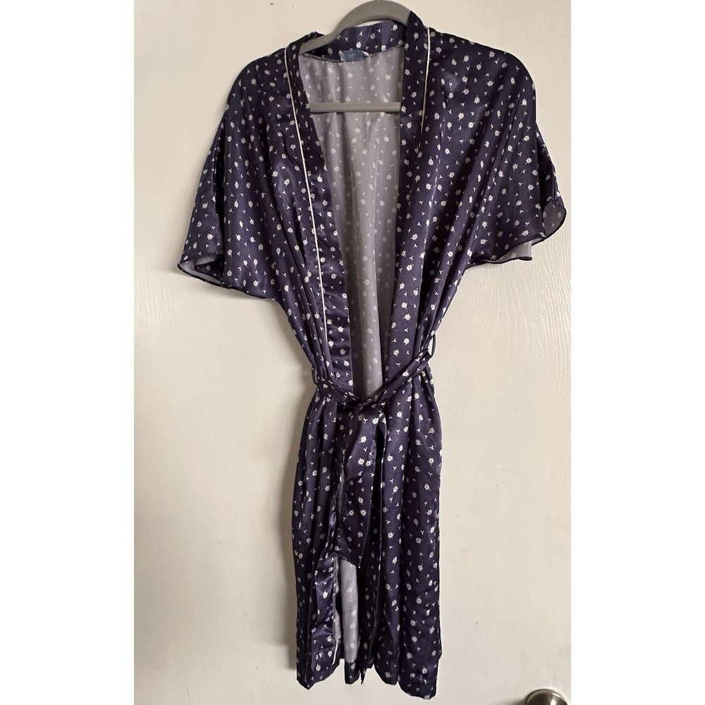 Vtg Lorraine Robe Blue & White Daisy Floral USA Lingerie Housecoat READ